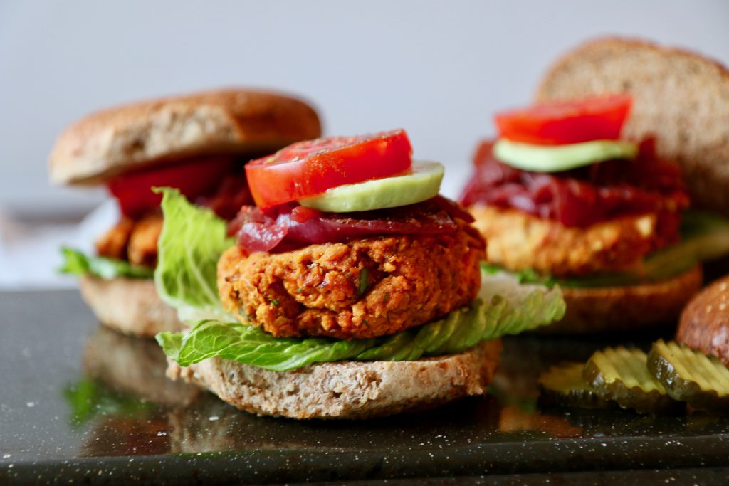 Sweet Potato Veggie Burger with Caramelized Onion Jam » WeCollab